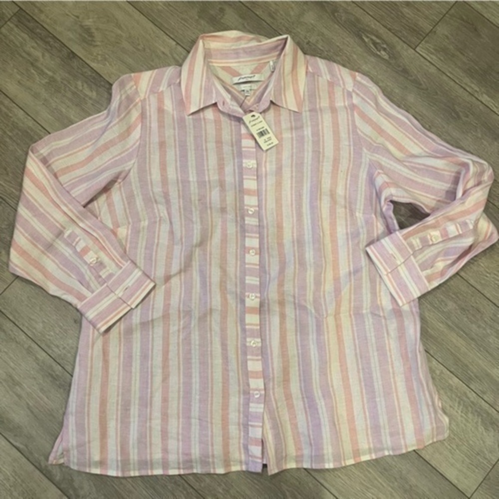 NWT Foxcroft Linen Striped Shirt